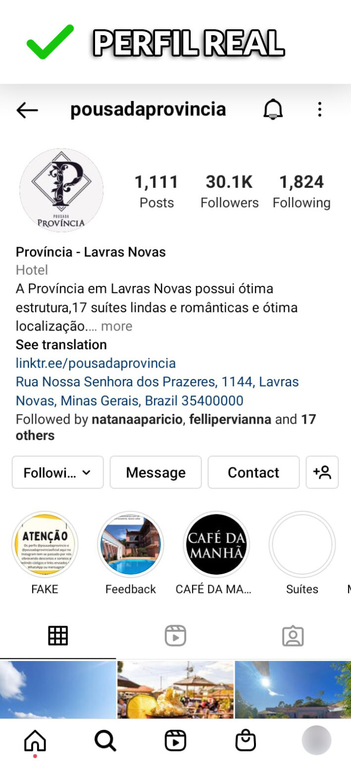 Aten o Perfil Falso No Instagram Pousada Prov ncia
